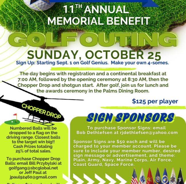 Flyer for the HPVA 11th Annual Memorial Benefit Golf Outing on October 25