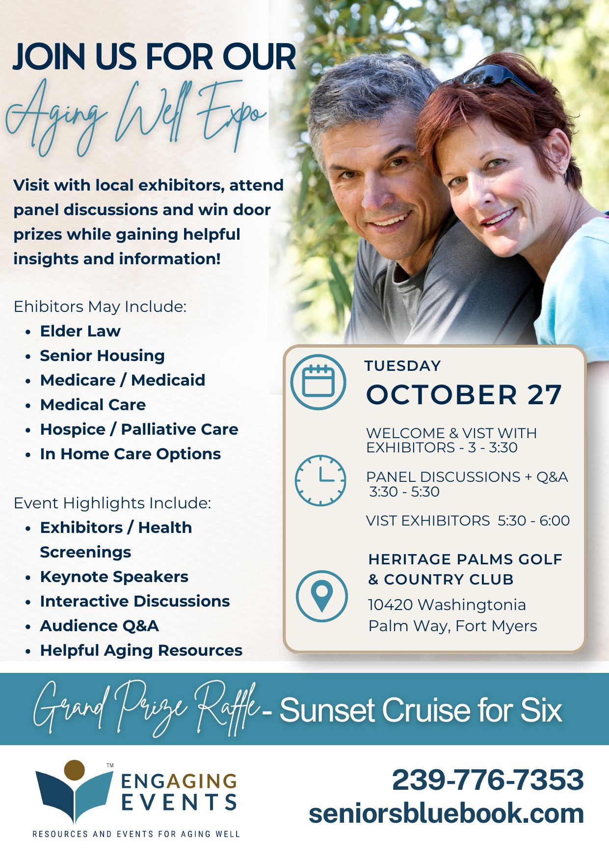 Flyer for the Aging Well Expo at Heritage Palms on October 27