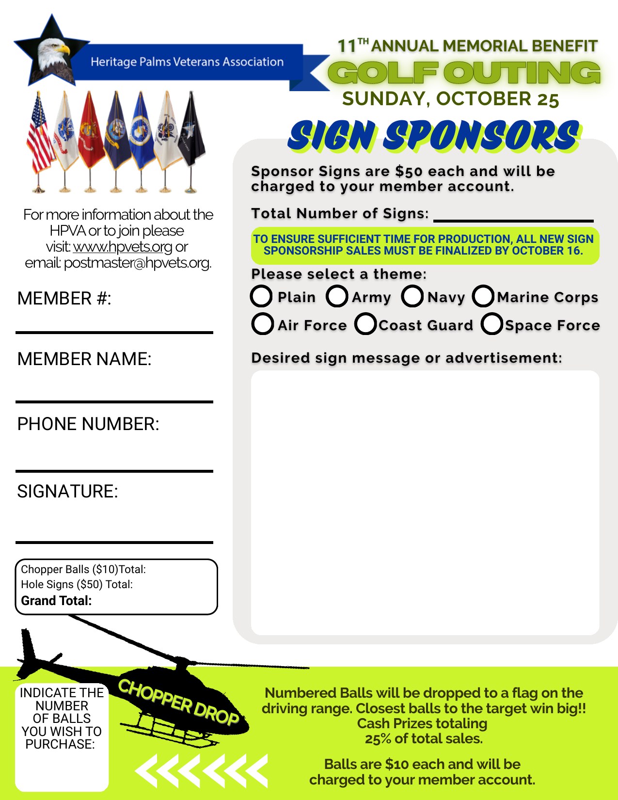 HPVA golf outing sign sponsor order form