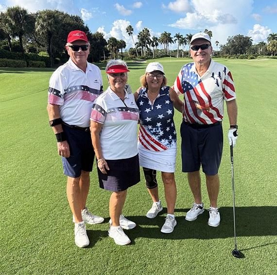 George and Melody Smothers with Cindy and Dave Ward in patriotic golf wear