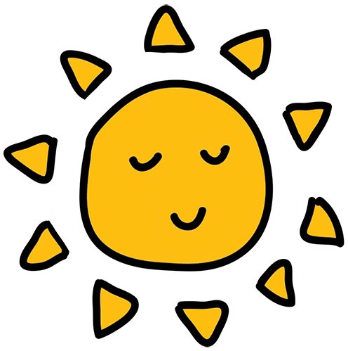 Smiling cartoon sun with rays on a black background
