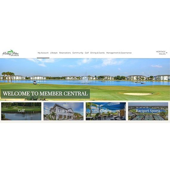 New Heritage Palms website home page with Member Central navigation