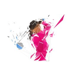 Stylized graphic of a woman golfer finishing her swing